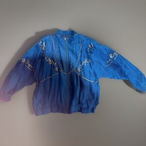 Vintage 90s Bocoo Royal Blue 100% Silk Full Zip Windbreaker Jacket  XL